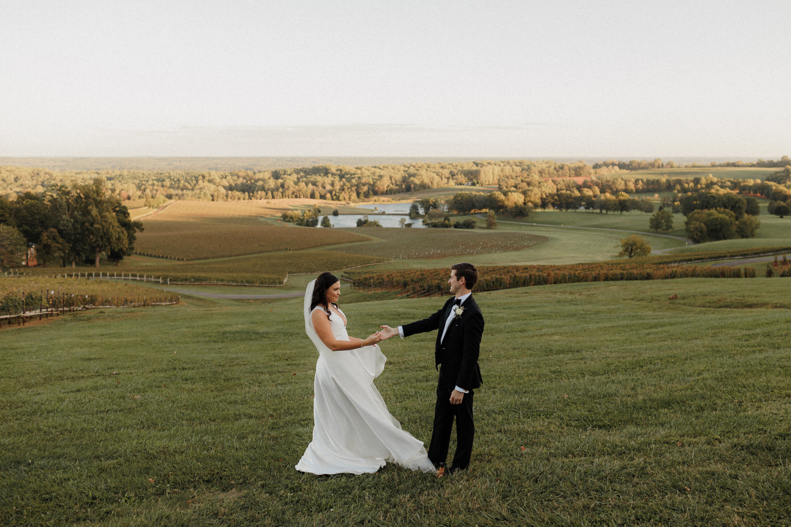 Bride and groom portraits at Trump Winery in Charlottesville, Virginia